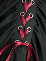 ROSEGAL Plus Size Grommets Lace-Up Ruffles Ruched High-Low Skirt Adjustable Tie Waist Maxi Skirt for Women Oversize Black Skirts - Image 5