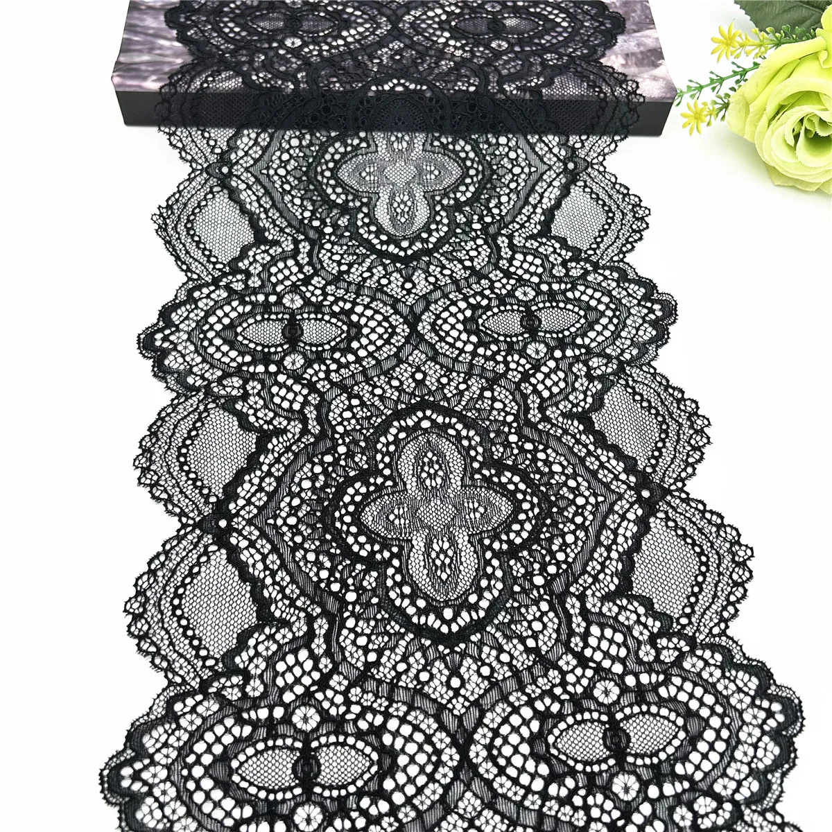 3y/Lot Width 22cm Black Elastic Lace Trim 4