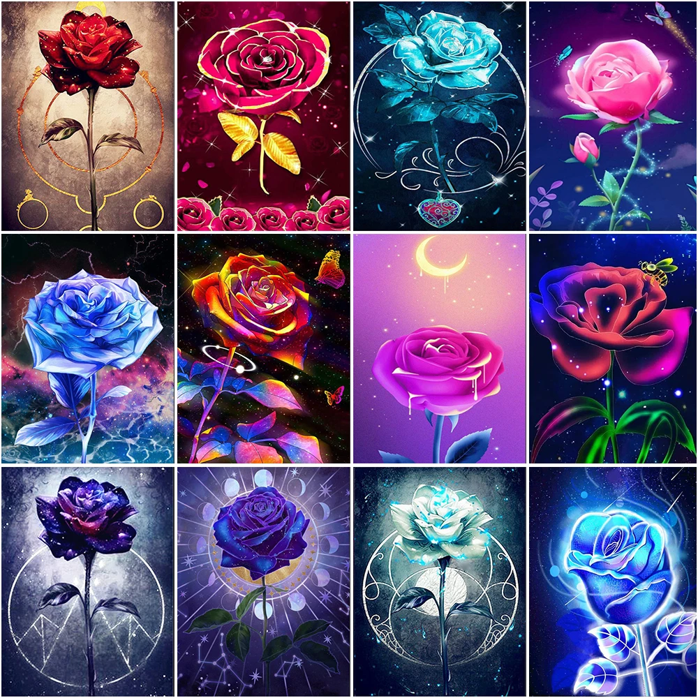 

Flower 5D Diamond Painting Beautiful Moon Rose Diamond Painting Inlaid with Diamonds Embroidery Painting Home Decoration