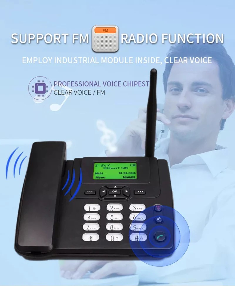 Description Picture 6 of item1 Set 4G Cordless Phones With Dual GSM SIM Card SD Card MP3 Wireless Fixed Phone Desktop Telephone for Office Home
