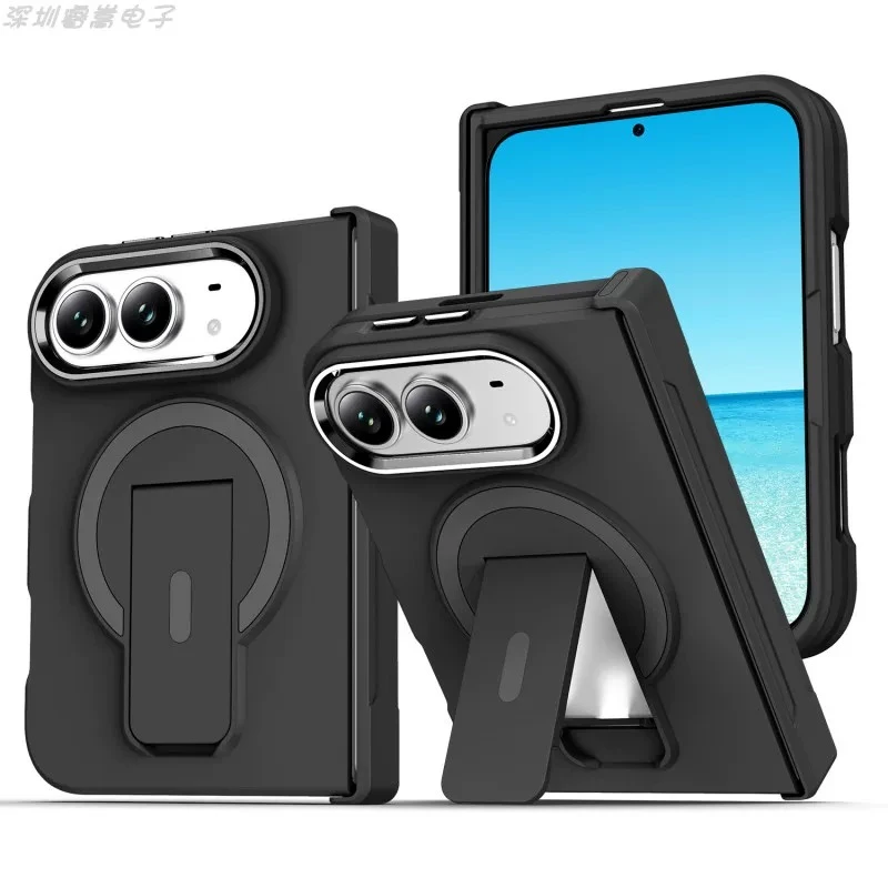 Frosted Magnetic Wireless Charging Phone Case with Stand - Translucent Hard PC & TPU Cover