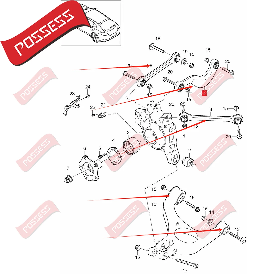 Control Arm Bushings Kit Rear Suspension Control Arm Stabilizer Link Kits For Porsche Panamera 970 3.0 3.6 4.8 GTS 2009-97033104300 97033104700