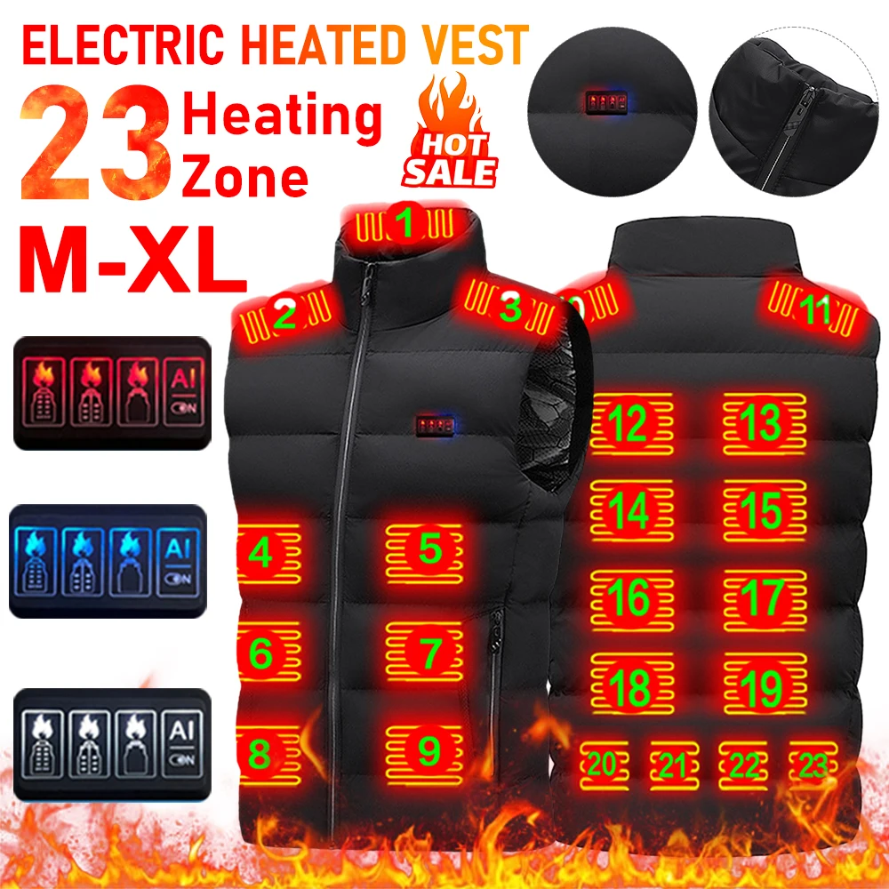 Unisex 23 Heated Zones Vest Fleece Body Warmer Heating Vests Jackets USB Electric Thermal Waistcoats For Winter Cycling Fishing 1