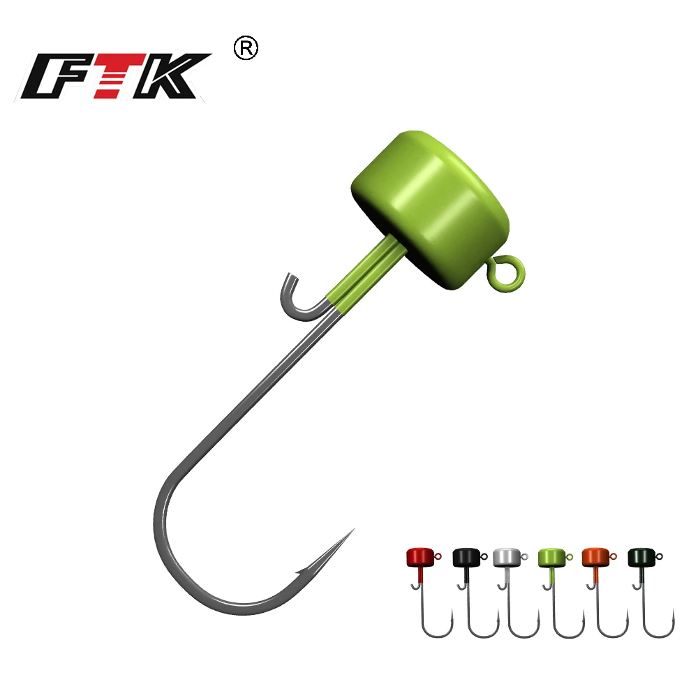 FTK Angelhaken 5 Stück 1,6g 2g 3g 4,8g 5,8g Ned Rig Jig Pilz-Jigköpfe Haken Weiche Wurmköder Haken für Barsch Forelle Hecht