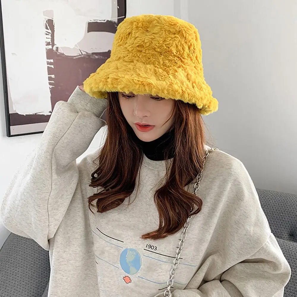 2022 Winter Faux Fur Fluffy Eimer Hüte Frauen Outdoor Dicke Warme Hut Weichen Pelzigen Fischer Kappe Mädchen Mode Panama Sonne kappe – Detail 17