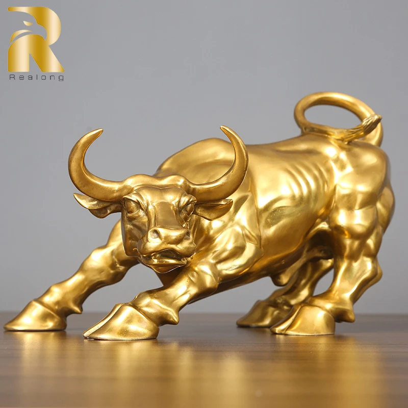 Bronze Wall Street Bull Statue Sculpture Stock Market Charging Bull Animal Bronze Figurine Art