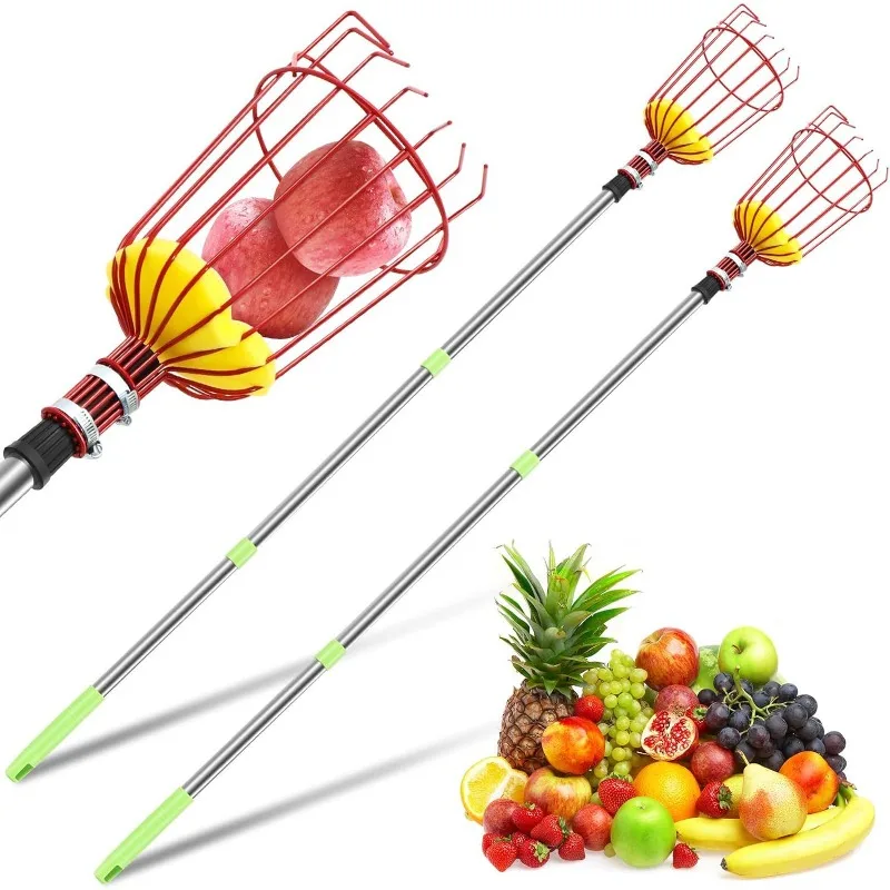 Raccoglifrutta Telescopico 4 Metri QWORK - Con Sacchetto, Acciaio Inox, Per Frutta Alta
