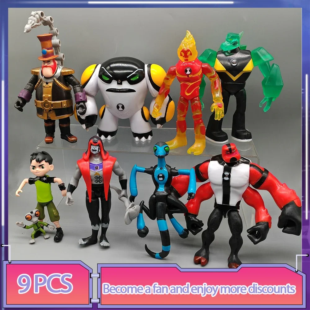 9 Pz/Set Ben 10 3-12 Figura Ben Tennyson Ben Four Arms Grey Matter Heatblast Model Ornaments Anime Figures Doll Giocattoli Per Bambini Regali
