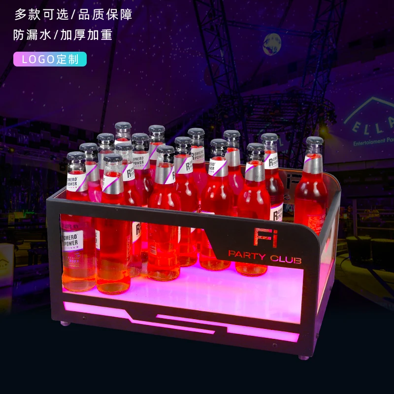 Iron Champagne Bucket Acrylic Ice Bucket LED Light Emitting Ice Beverage Beer Cocktail Nighttime KTV Bar Decoratio