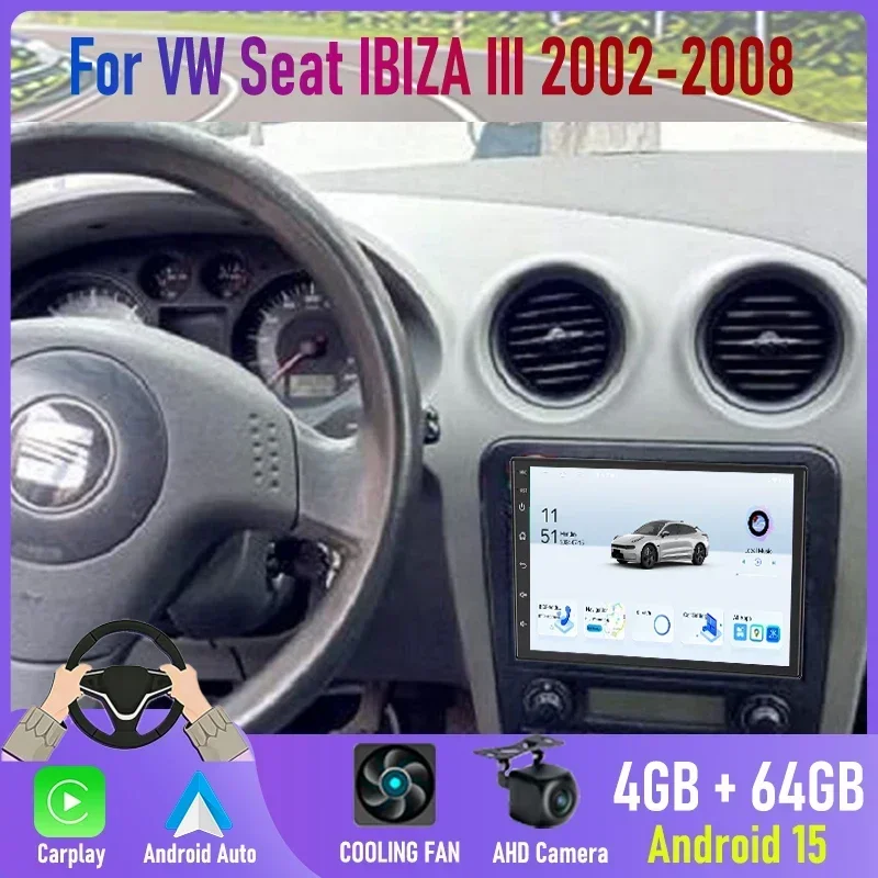 Radio para Auto VW Seat IBIZA III 2002-2008, Android 15, Auto Carplay, Pantalla de 7 Pulgadas, Doble DIN, Radio con Espejo, Reproductor Multimedia, Video, GPS 2