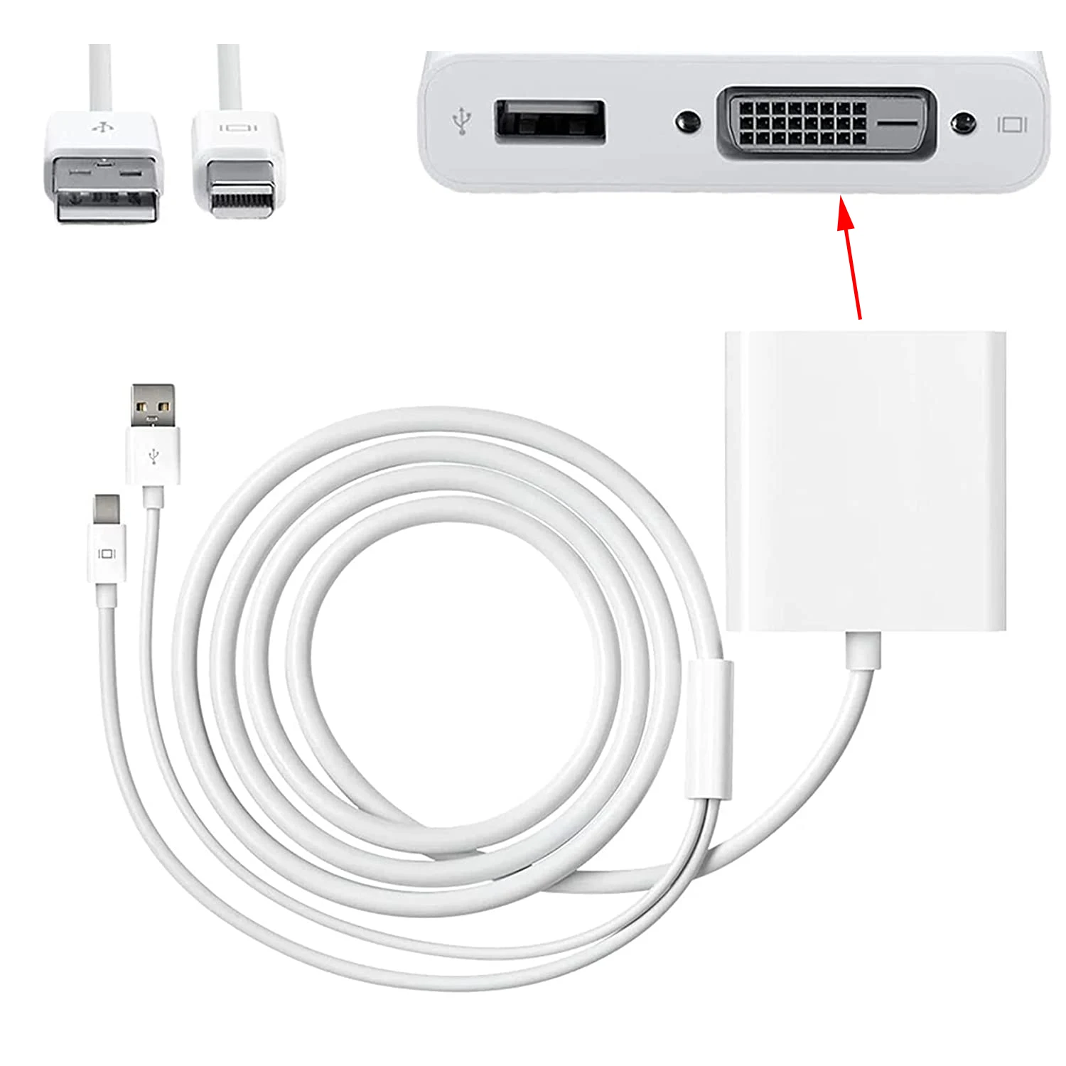 애플 A1306 용 미니 디스플레이 포트-DVI-D 듀얼 링크 어댑터 케이블, USB 포트 MB571Z/A 2560X1600 지원 DVI 어댑터