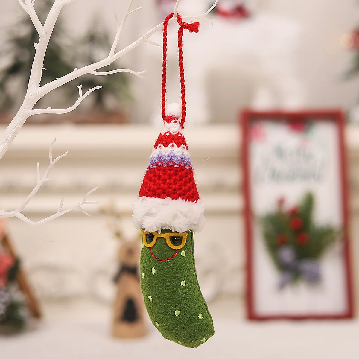 3pcs Christmas Hat Pickle Cloth Party Decoration Cartoon Old Pickled Pendant With Doll Pendant Green Cucumber Vegetable Man Hat