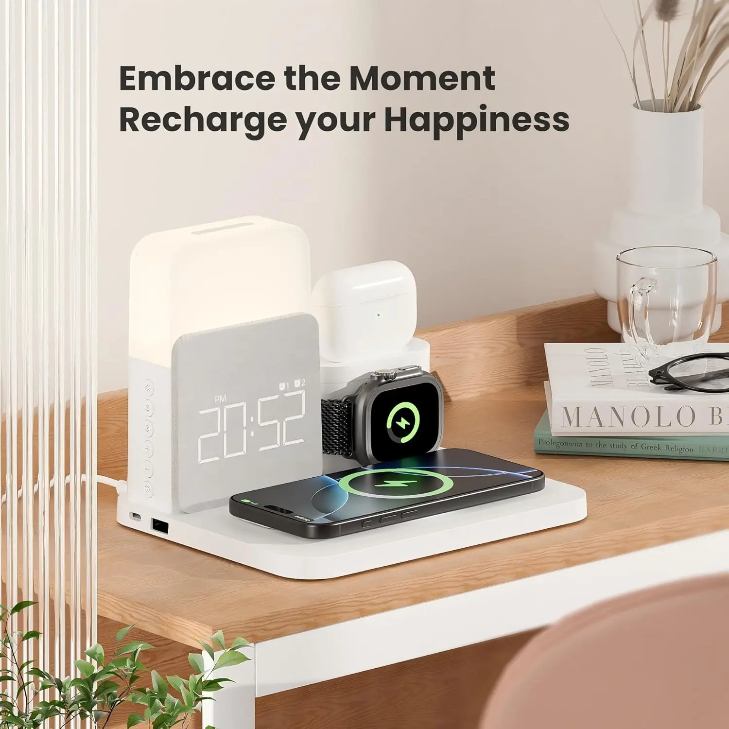 7-in-1 MagSafe Alarm Clock Charger-Wireless Station for iPhone 12-16/Samsung/Xiaomi/Huawei/Apple Watch/AirPods with Night Light thumbnail 6