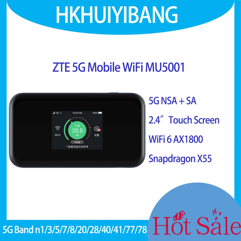 

Unlocked ZTE 5G Wireless Router MU5001 WiFi 6 AX1800 5G NSA SA Mobile Hotspot 5G Modem With 2.4" Touch Screen 4500mAh