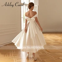 Ashley Carol Short Wedding Dress Sexy Simple Off Shoulder Satin Ankle-Length Bow Backless A-Line Wedding Gown Vestidos De Novia 2