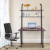 Wall Mount Desk 3 Tiers Computer Writing Table Laptop Industrial Bookcase Floating Pipe Ladder with Shelf for Home Office School 5
