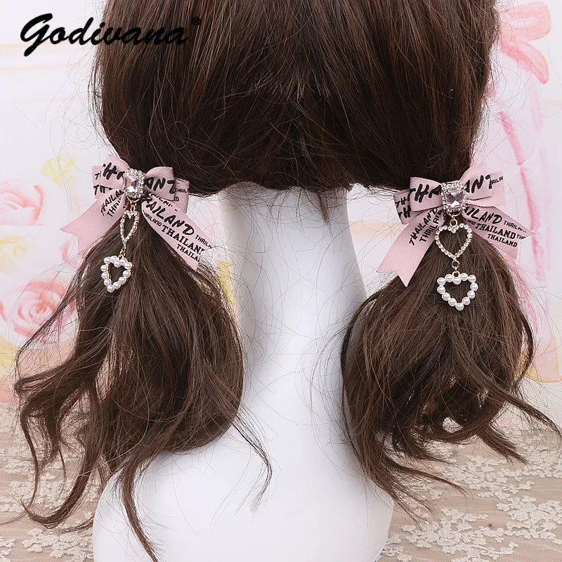 Japanese Sweet Lady Cute Girls Headdress Rhinestone Love Letter Printing Practical Hairclip Hair Accessories A Pair of Hair Clip 2023 top quality latest collection spring autumn black rhinestone mesh high waist turtle neck elegant mermaid dress lady