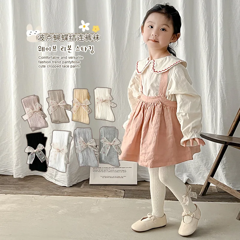 

2023 New Spring Kids Children 3D Bow Pantyhose Cotton Tights for Girls Cute Baby Girl Winter Clothes
