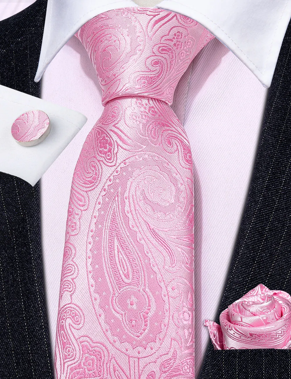 Classic Peach Pink Ties For Men Exquisite Paisley Necktie Handkerchief Cufflink Set Groom Gift Business Designer Barry.Wang 6012