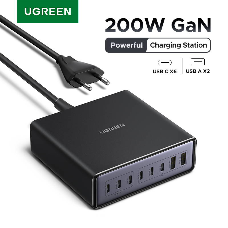 UGREEN 200W GaN Charger 8 in 1 Desktop USB C Charging Station Stand For Macbook Laptops iPhone 16 15 Pro Xiaomi Samsung Tablets