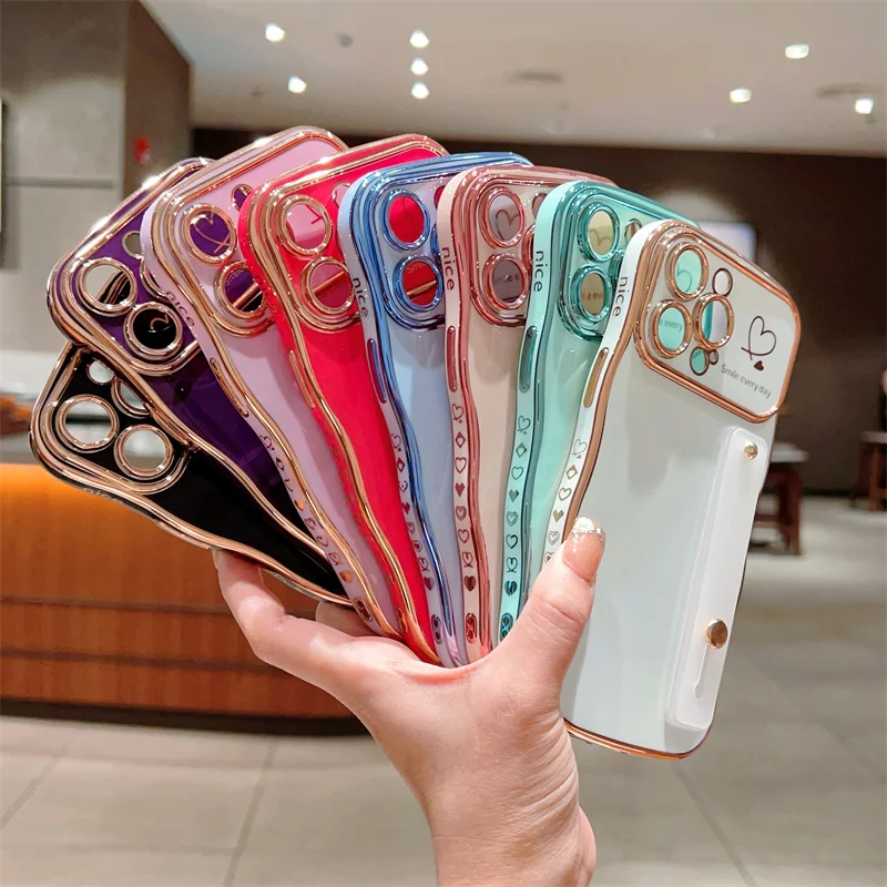 Glitter Camera Protection Luxury Jellewed Heart Holder Liquid Soft Phone Case For iPhone 11 12 13 14 15 16 Plus Pro Max Cover_voghion.com