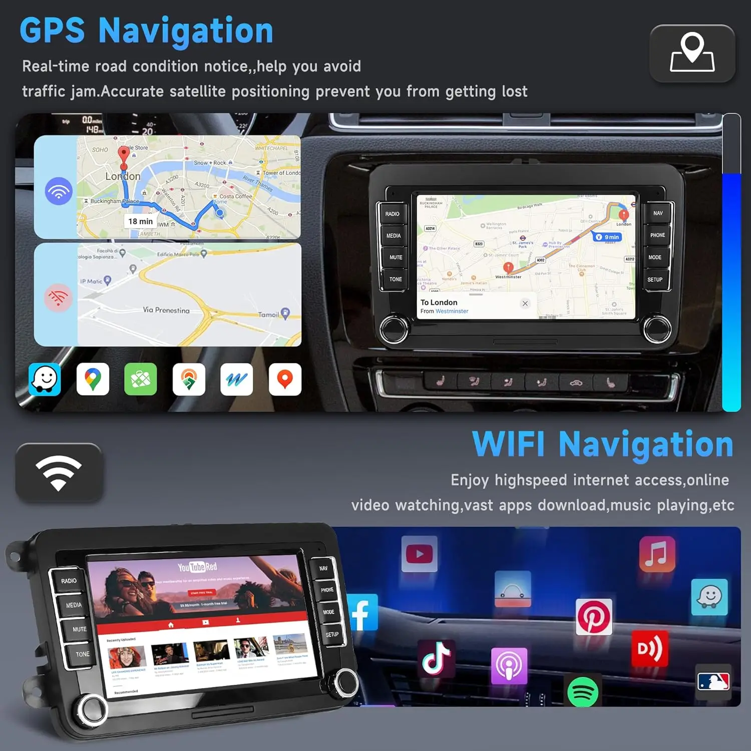 Radio con GPS para coche, reproductor Multimedia con Android, 2DIN, Carplay inalámbrico, cámara de 7 pulgadas, para VW, Passat, Golf, MK5, MK6, Jetta, Polo, Touran 5