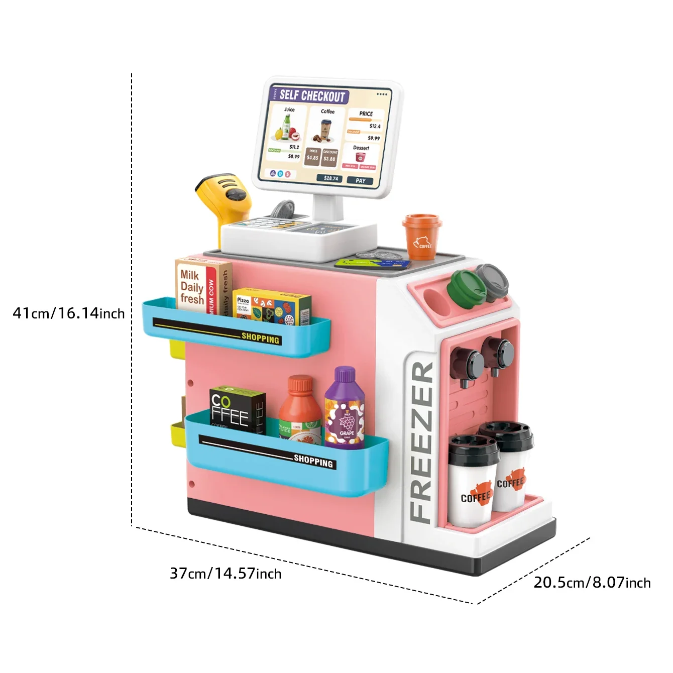Coffee Machine Toy Shopping Cash Register Set Grocery Market Toys Simulation Food Drink Coffee Cake Pretend Play Toys for Kids