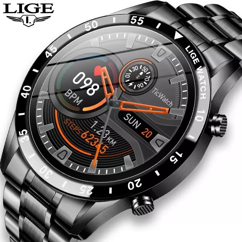 

Top LIGE 2022 Full circle touch screen steel Band luxury Bluetooth call Men smart watch Waterproof Sport Activity fitness