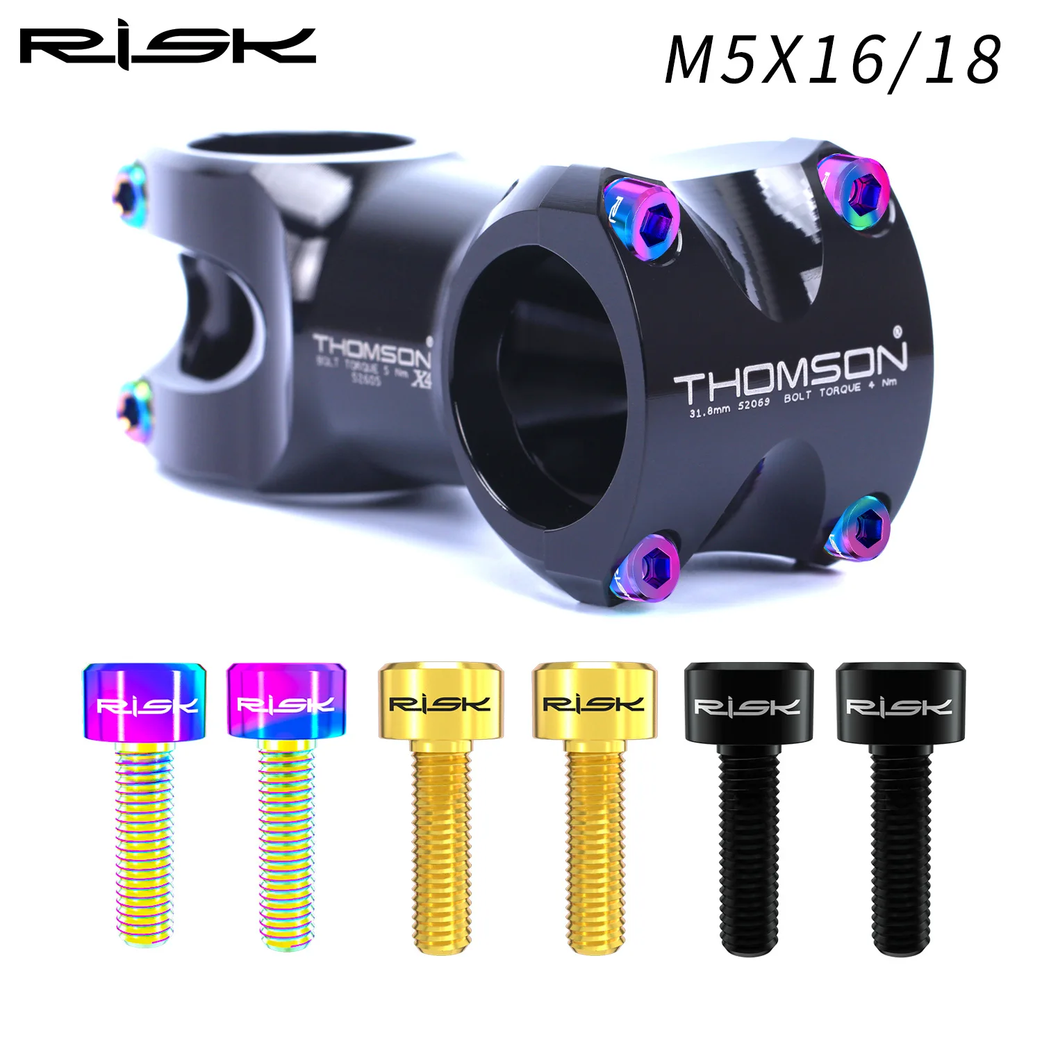 

RISK 6Pcs/box M5*16/18mm Titanium Ti Bike Stem Handlebar Fixing Bolts Screw M5x16mm M5*18mm for MTB Bicycle Seat Post Clamp