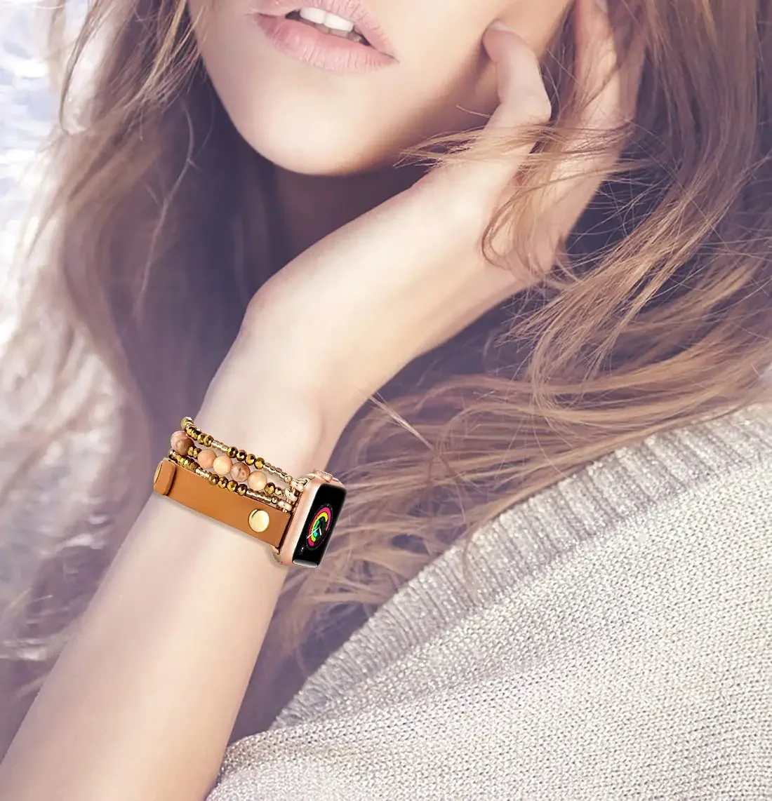 Elegant Beaded Elastic Leather Bracelet