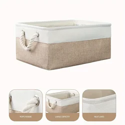 Elegant Cotton & Linen Splicing Storage Box with Sturdy Handle (Light camel color)