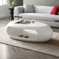 LUMISOL 53.93” Oval Coffee Table, Modern Sturdy Fiberglass Coffee Table with Storage Shelf, 2-Tier Center Cocktail Table for 1