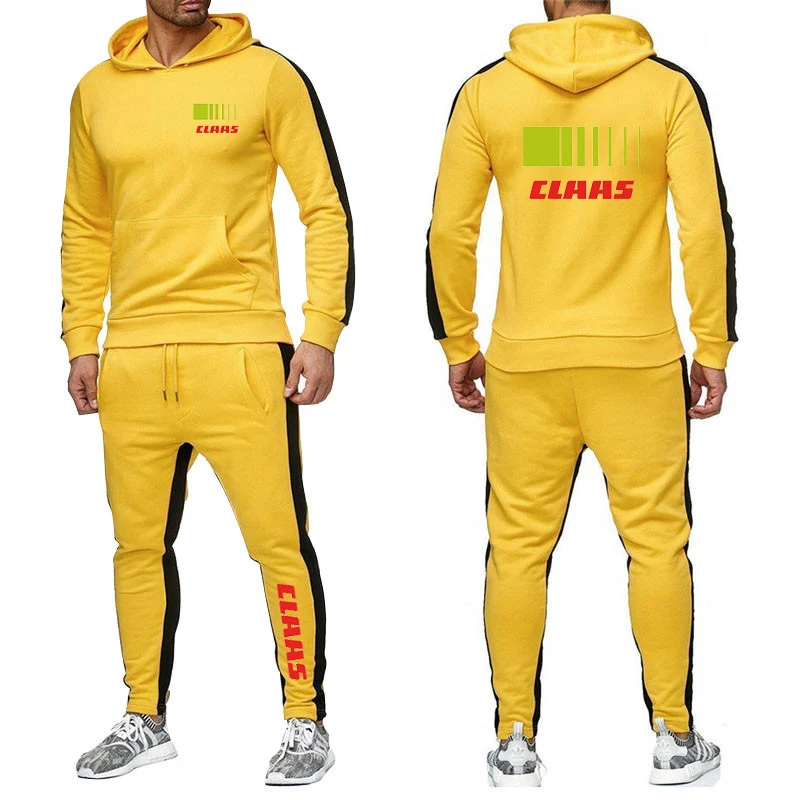 Claas 2023 New Men's Spring Autumn Printing Casual Comfortable Solid color Pullover Hoodies Sportswear + Fashion Sweatpants Suit