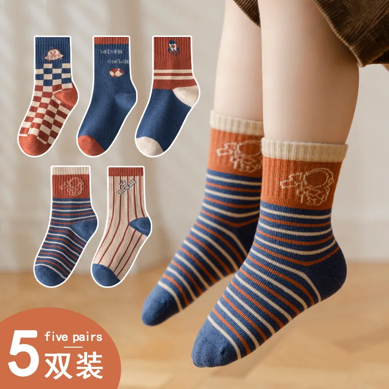 5Pairs Children Cotton Socks Dot Baby Boys & Girls Socks Cute Cartoon For 1-14Y Teens Spring Fashion 4 colors sesame street cute cartoon printing middle tube cotton socks for women korean style fashion deodorant socks for female