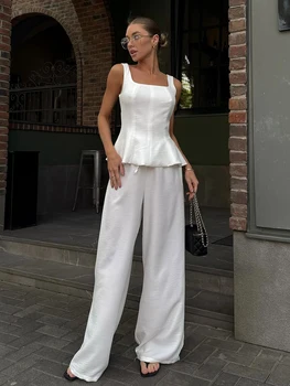 Martahqiqi White Ladies Nightwear Set Tank Top Pajamas Sleeveless Sleepwear Backless Nightie Pants Fashion Female Nightgown Suit