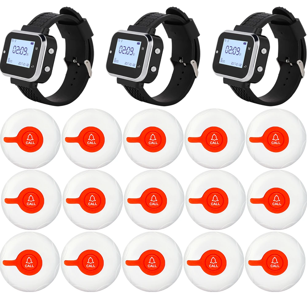 

Беспроводная система вызова, 3 часа, 15 водонепроницаемых кнопок экстренного вызова, передатчик для ресторана, клиники, больницы, звонок-пейд...