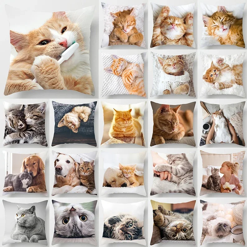 

Cute Animal Pet Cat Dog Pattern Printed Soft Square Pillowslip Polyester Cushion Cover Pillowcase Living Room Home Decor
