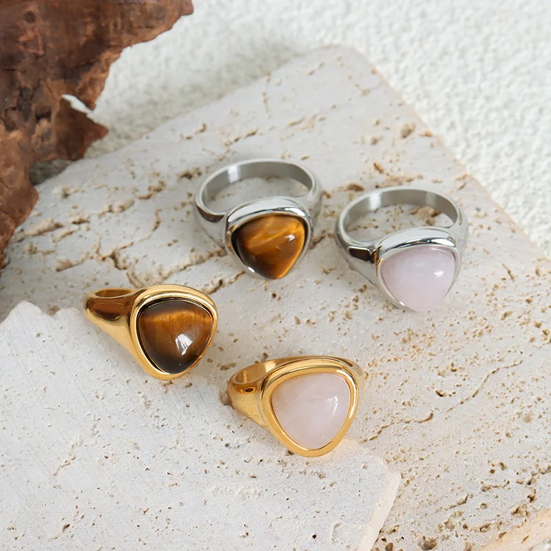 Vintage Stainless Steel Tiger Eye Stone Ring For Women Turkish Handmade Simple Statement Ring Retro 3