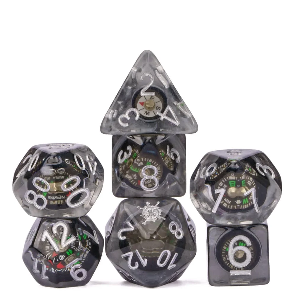 Cusdi Magnetic Compass DND Dice Set 7Pcs Polyhedral Dice-Unique Moving Compass Core for Tabletop RPG AdventuresTabletop Games