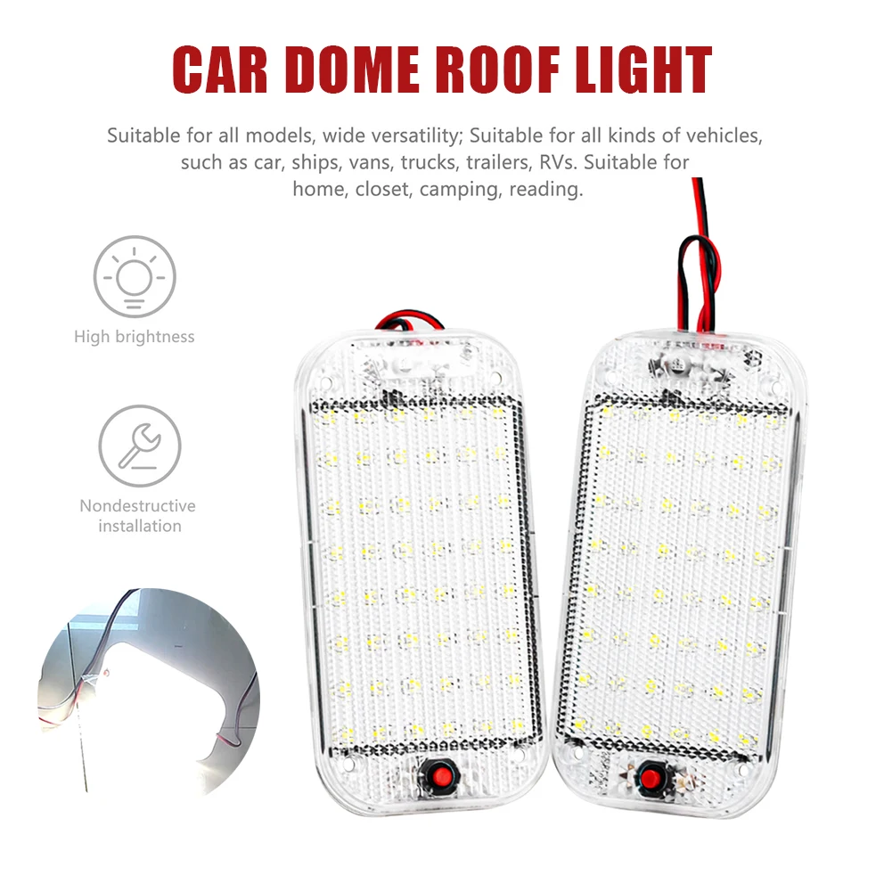 

2PCS Car LED Interior Lights 48LED 12V-85V LED Car Lighting Dome Lights with Switch Roof Ceiling Reading Light for Car Truck
