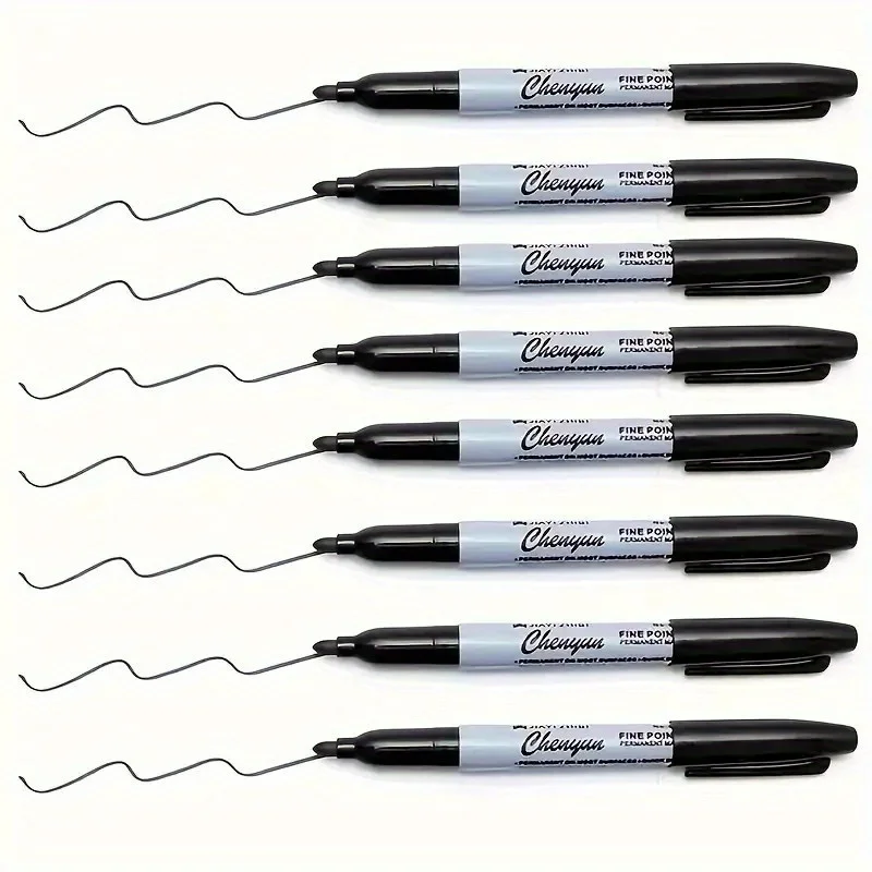 6-Pack of Fine Tip Black Permanent Markers, Waterproof, Smudge Proof, Fast Drying, Suitable for Office School Supplies - 5