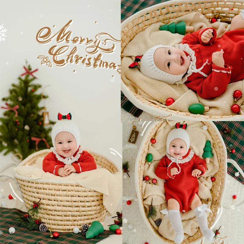 

Newborn Baby Photography Props Christmas Outfit Set Background Blanket X'mas Theme Fotografia Studio Shooting Photo Props