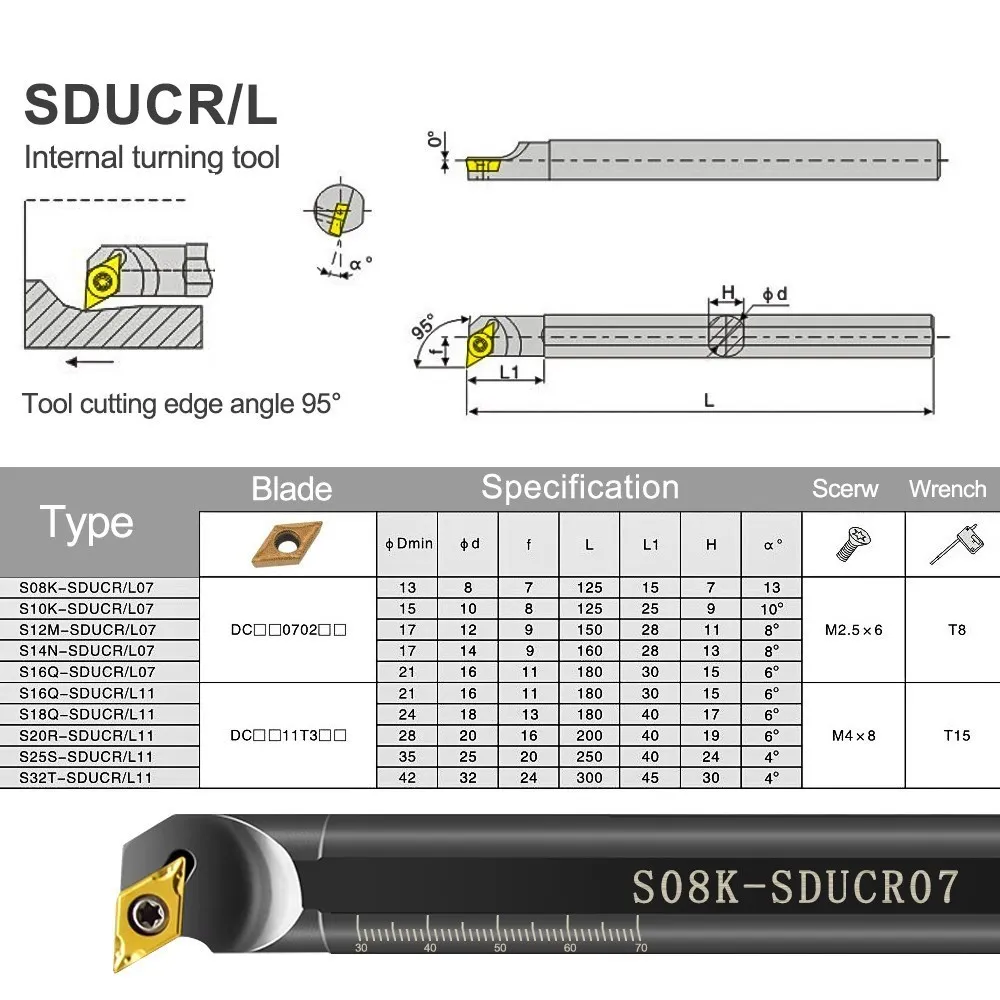 Xcan 10 stücke dcmt dcgt karbid einsatz sducl sdwcr sdxcr sdqcr sducr interner dreh werkzeug halter S08K-SDUCL07 S12M-SDWCR07 – Detail 4