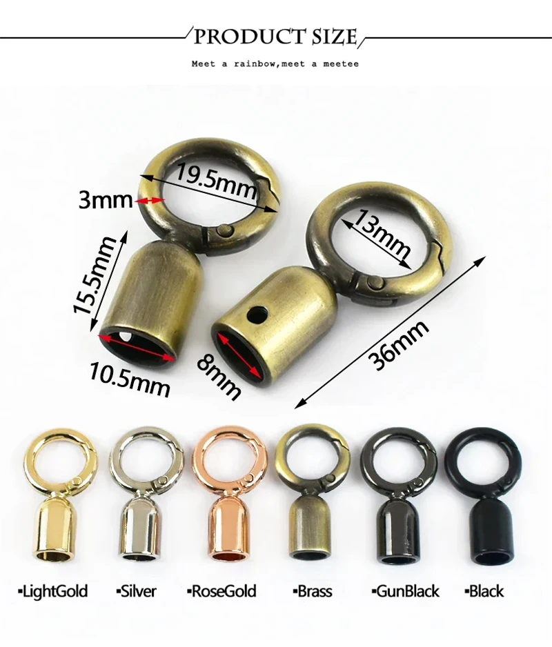 4/10/20Pcs 8mm Metal Bags Strap Buckle O Ring Spring Snap Hook for Keychain Hanging Bell Handbag End Stopper Bag Accessories