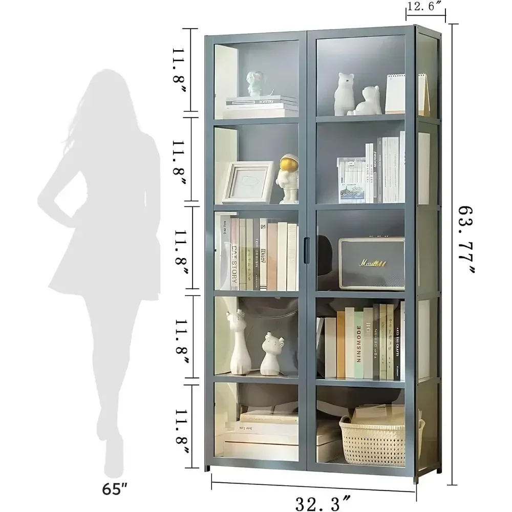 5-Tier Display Cabinet with Acrylic Glass Door, Collectibles Toy Organizers Rack & Storage Shelves, Display Cabinet 2