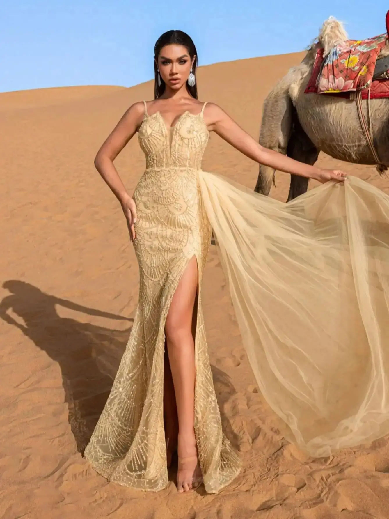 فاخر شير تول تراكب مطرز زلة فساتين الحفلات الرسمية...