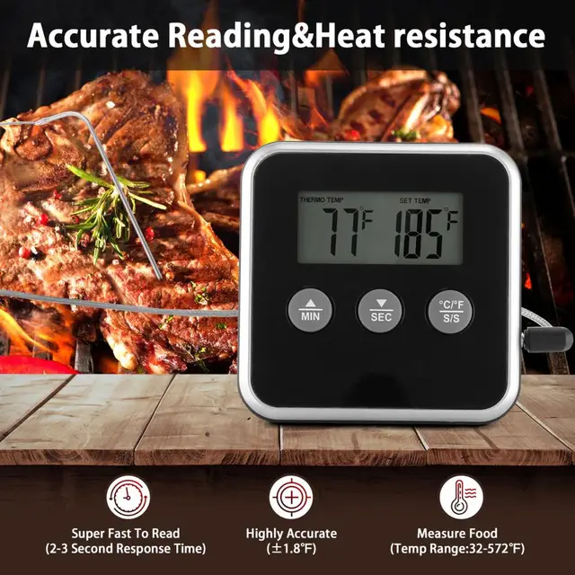 Mini Konyha Digitális Főzés Hőmérő Húgyelelmiszer -Hőmérséklet Sütő Bbq Grill Időzítő Funkció Rozsdamentes Acél Szondával - Image 2