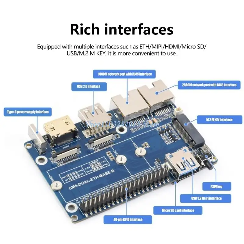 CM5 기가비트/2.5G 이중 이더넷 확장 보드용 R6FF 이중 RJ45 지원 데이터 전송 USB M.2 NVMe 설치