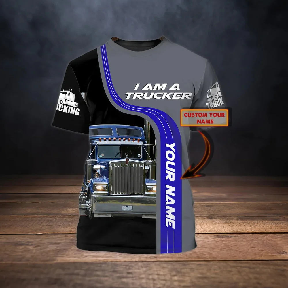 PLstar Cosmos Sommer Herren T-Shirt Trucker Personalisierter Name 3D-Druck T-Shirt Unisex Casual Kurzarm Truck Driver Geschenke DW88