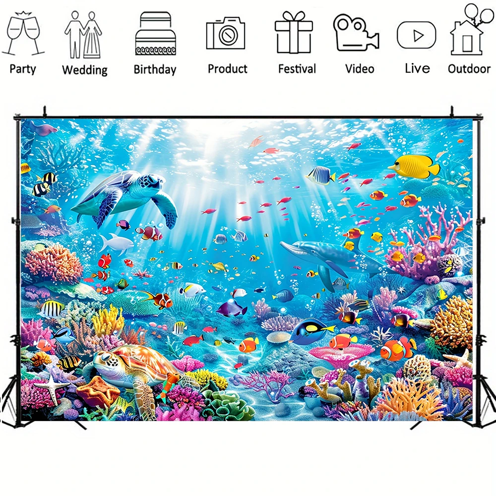 Aofoto Fotohintergrund Sommer Meerwasser – 10x8 Ft, Mit Korallen & Fischen, Für Fotoshootings & Deko